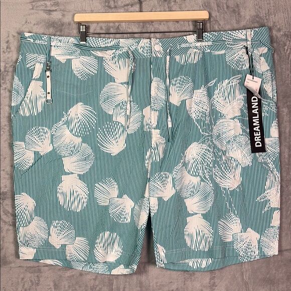 NWT New Dreamland Aqua Teal White Tropical Shorts Drawstring Belt Size 50 - Picture 1 of 14